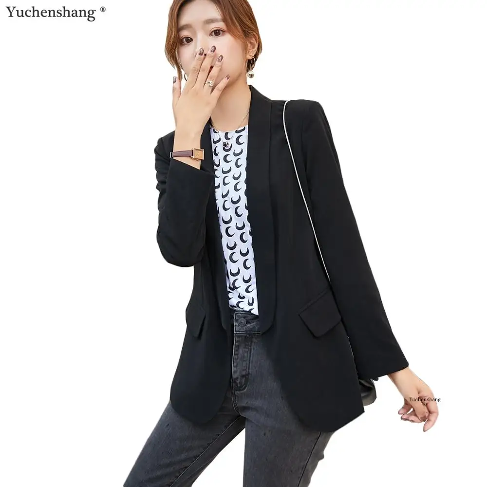 

Casual Women Black White Blazer Chic Coat New 2019 Full sleeve Plus Size Jacket Blazer With Pockets