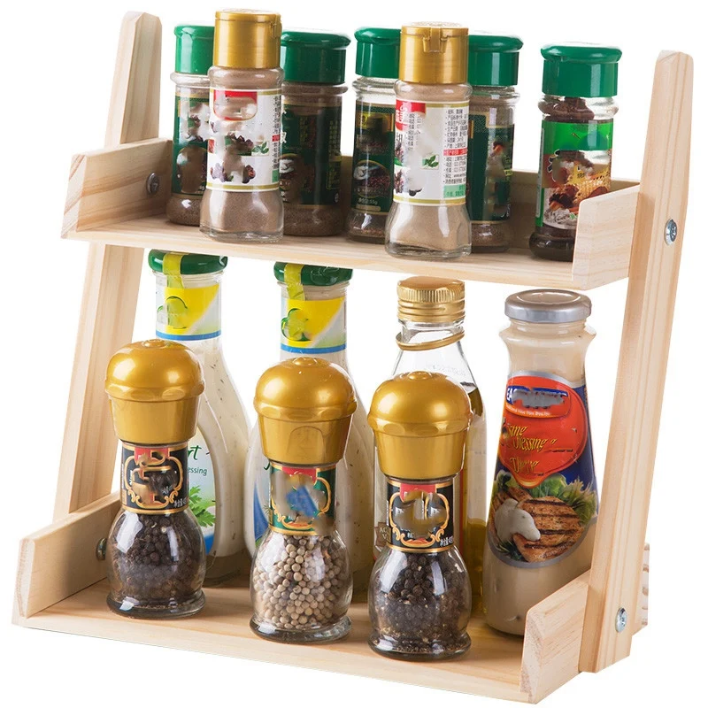 Wood Spice Rack Kitchen Multi-Function Countertop Seasoning Box Storage Rack Multi-Layer Condiment Holder
