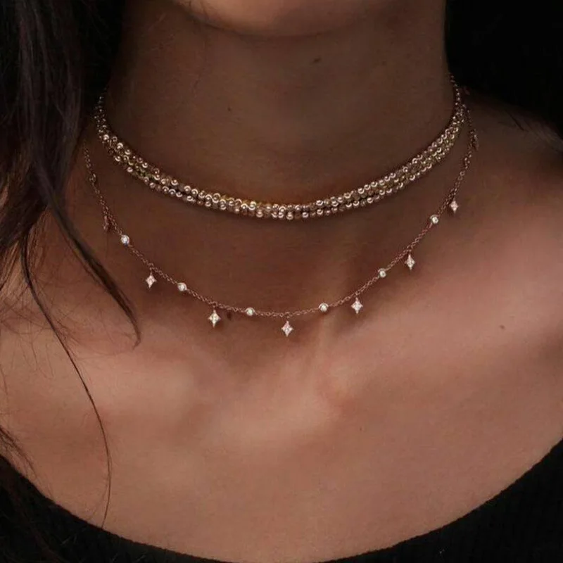 

CN273 European and American multi-layer drill-inlaid Star Pendant Necklace
