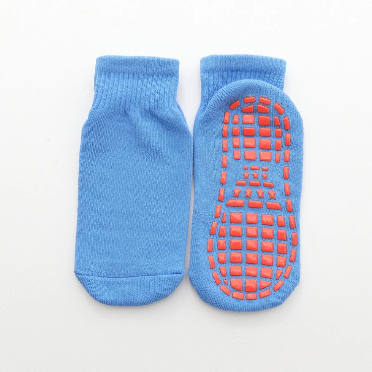 Плотные теплые нескользящие носки-тапочки на весну, осень и зиму носки для мальчиков и девочек домашние детские носки хлопковые короткие носки ярких цветов - Цвет: Синий