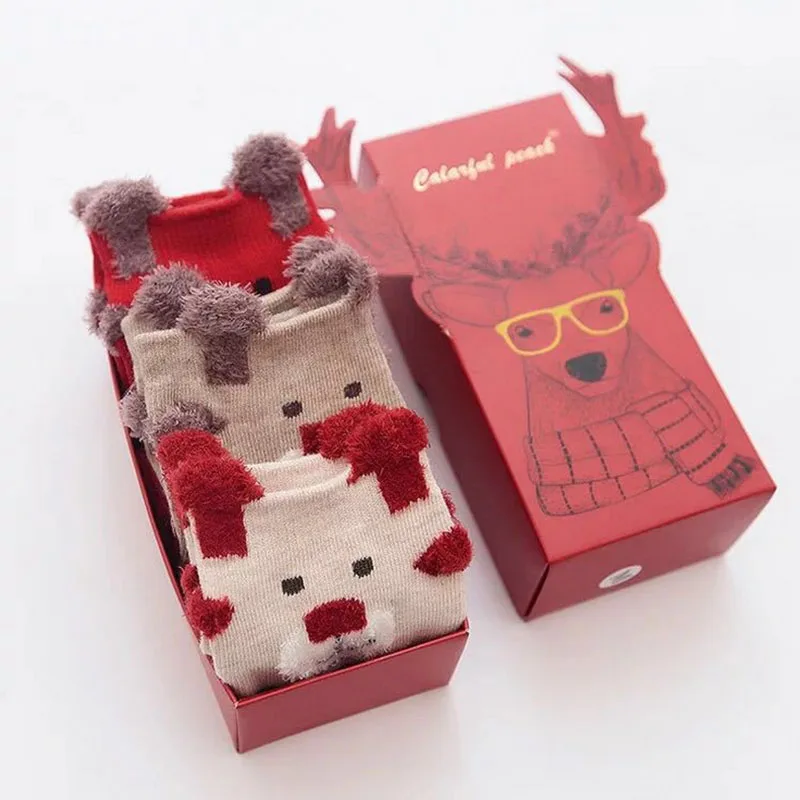 

Fluffy Christmas 3 Pair Baby Girl Boy Cute Socks Cartoon Design Cotton Long Socks Party Infant Children Soft Leg Warmer