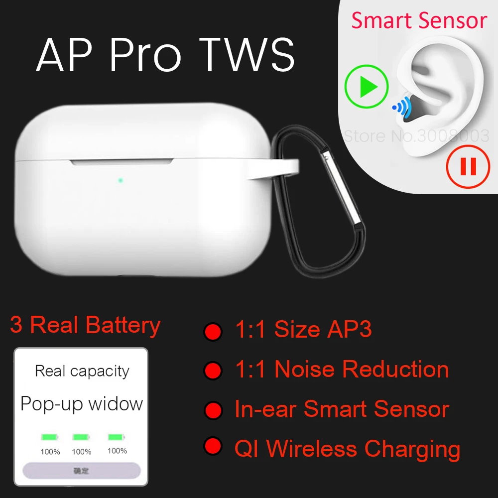 

ap pro tws 1:1 aire pro3 wireless bluetooth 5.0 earphones smart sensor noise reduction earbuds pk i500 i9000 i10000 i100000 tws