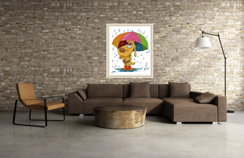 Dog under the umbrella cross stitch