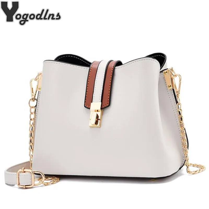 

Solid Chains Shoulder Sling Bag Female Crossbody Bucket Bag Ladies Handbags 2019 Chic Lock Design Daily Women Purse Totes