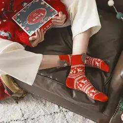 4PCS Socks For 2022 Christmas Elk Socks Boxed Cartoon Cute Warm Medium Tube Socks Female Cotton Socks Red Christmas Gift Box