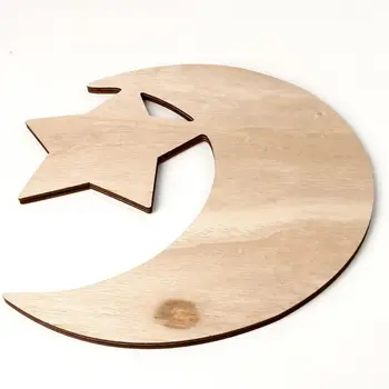 

Rustic Wooden Crescent Moon Srar Eid Ramadan Party Food Serving Tableware Dessert Pastry Tray Display Holder Decor Ornament Y1QB