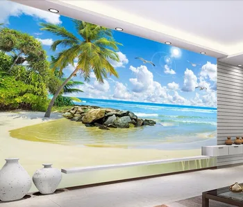 

CJSIR Custom Wallpaper Seascape Coconut Tree Beach HD Landscape Living Room Bedroom TV Background Wall Murals 3d Wallpaper