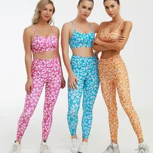 Комплект из 2 предметов для йоги с леопардовым принтом, женские спортивные бюстгальтеры в стиле пэчворк, женские штаны для йоги, пуш-ап леггинсы, спортивный костюм для тренировок