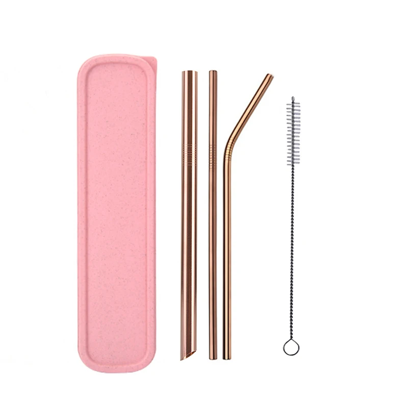 Pink Box Rose Gold 5 шт. 304 нержавеющая сталь остроконечные соломенные многоразовые металлические трубочки для питья набор с кистью и сумкой для дома вечерние аксессуары для бара - Цвет: Pink Box Rose Gold