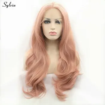 

Sylvia Synthetic Lace Front Wigs Peach Red Long Natural Wave Wig Mixed Pink Heat Resistant Fiber for Women Natural Look Cosplay