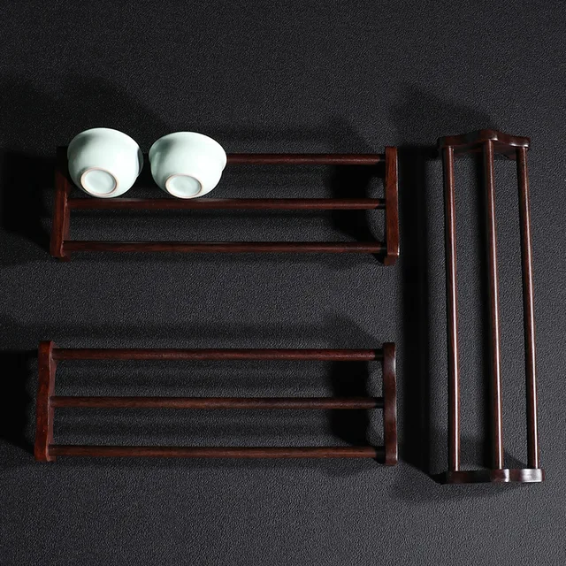 Ebony Tea Csésze Tároló Állvány Egyrétegű Teakészlet Vízelvezető Szilárd Fa Tartó Szertartás Kiegészítők Tálca - Image 2