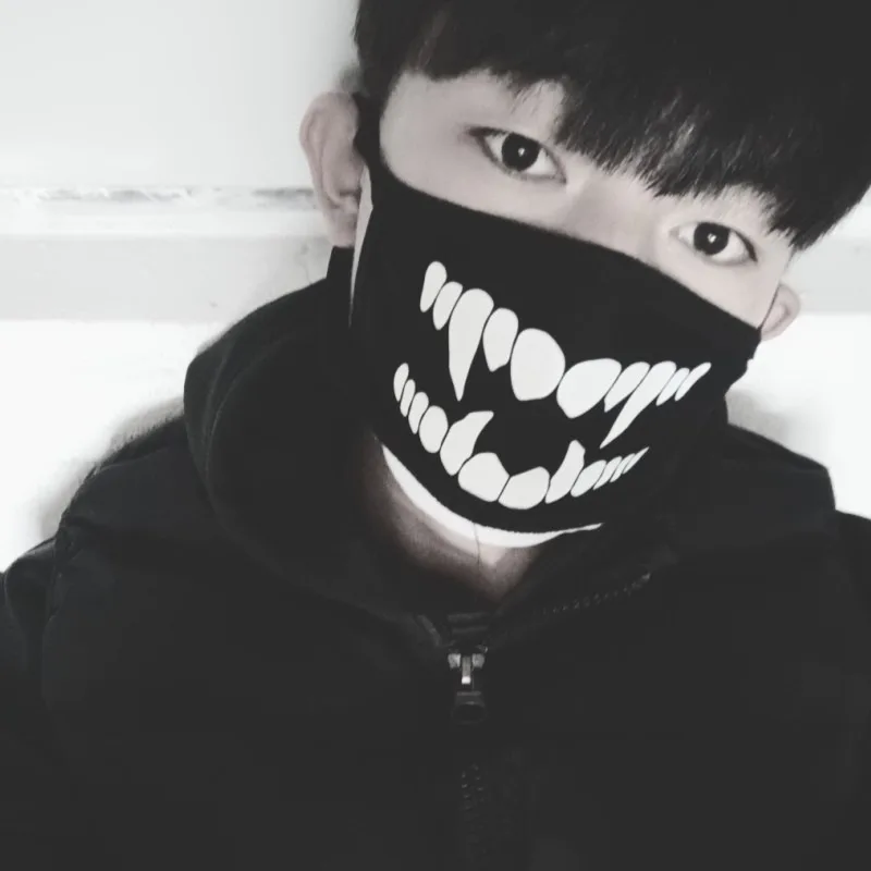 Korean Funny Expression Smile Creative Mouth Face Mask For Mouth Black Kpop Unisex Kawaii Face Mouth Muffle Mask Cotton Fashion