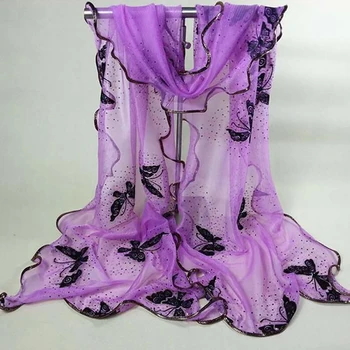 

Summer Luxury Lace Edged Scarf For Women Vintage Colorful Butterfly Gauze Veil Scarf Long Soft Wraps Shawl Scarf Bufandas