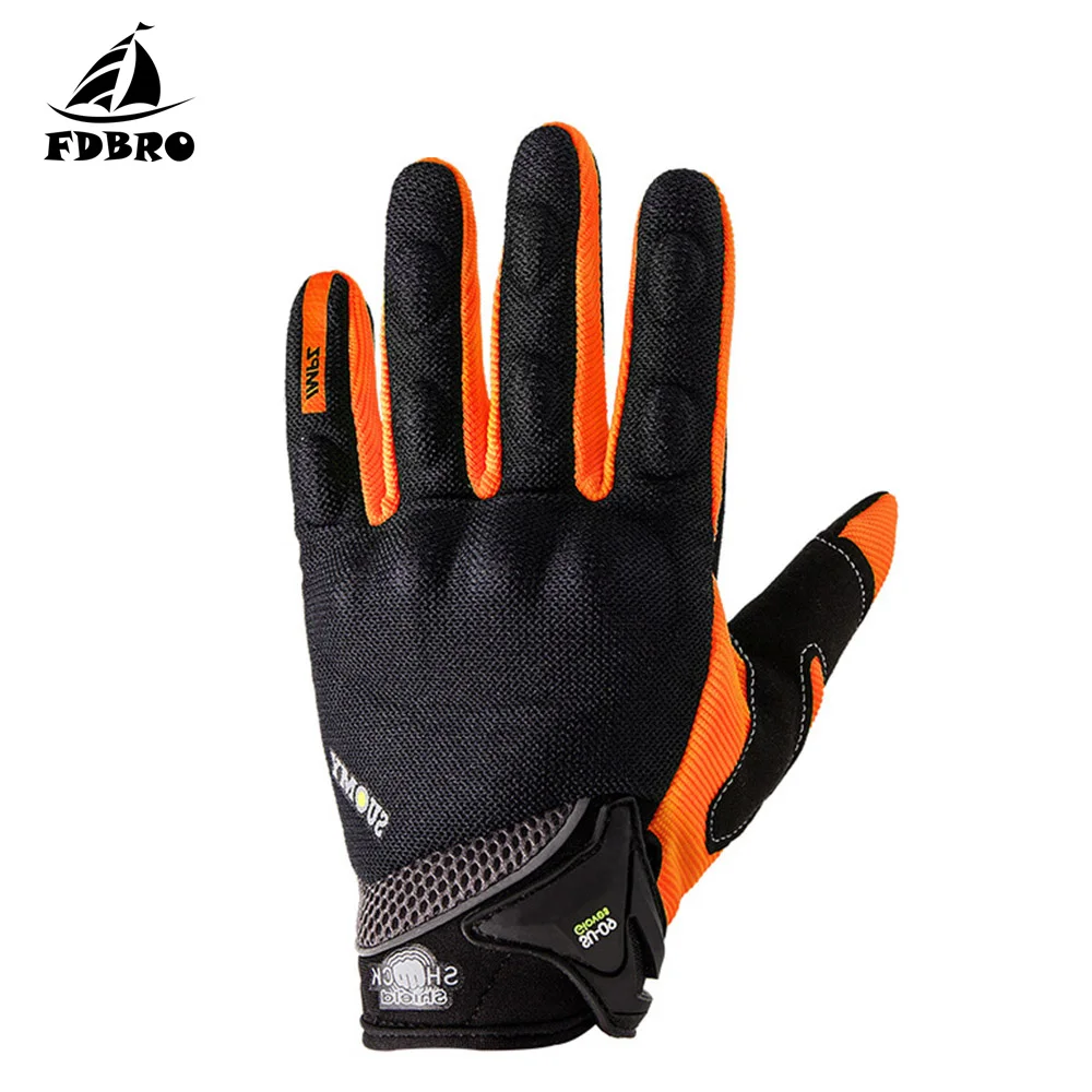 orange FDBRO мотокросса противоскользящие дышащие езда гоночный локомотив полный палец перчатки мужские летние Защитная Экипировка перчатки - Цвет: orange