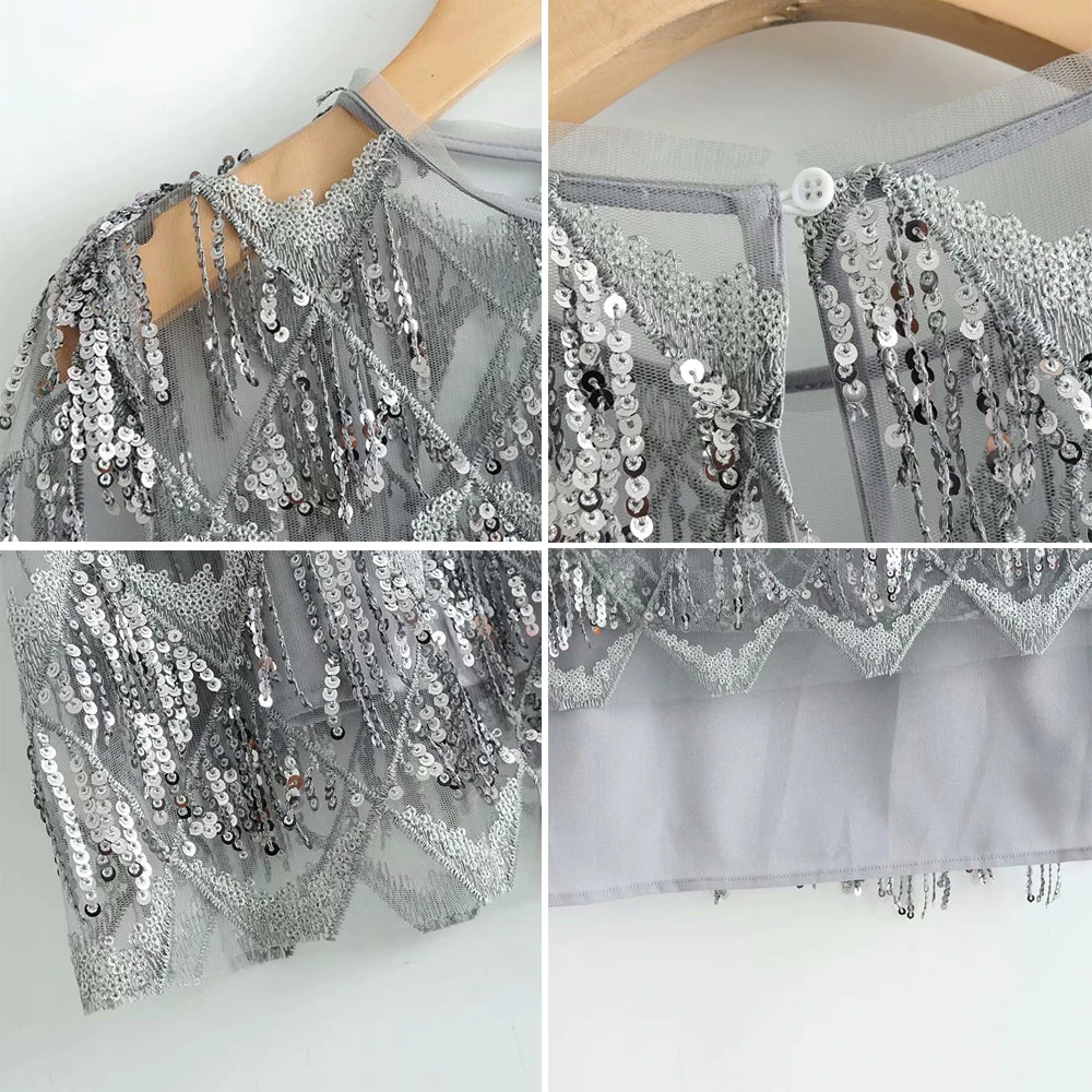 HLBCBG Chic Pearls Beading Sweater Women Bling V