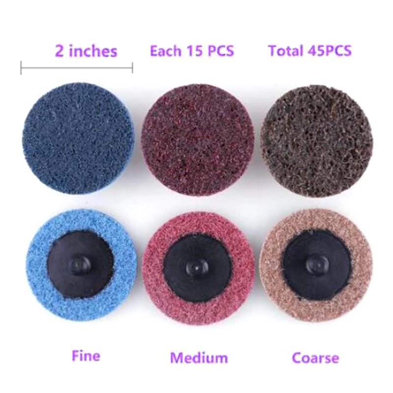 45pcs Polishing pads Set 2\" Sanding Discs Round Thin Coarse Medium Nylon