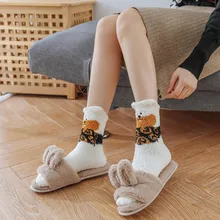 Женские носки милые носки пушистые женские милые носки с принтом кошки Теплые Зимние коралловые флисовый носок J55