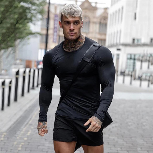 Homens ginásio de fitness camiseta compressão magro musculação t camisa  muscular outono manga longa esportes treino t topos roupas marca -  AliExpress