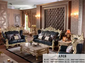 

Italian furniture luxur living room solid wood genuine leather sofa