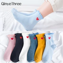 Новые женские Модные Красные кружевные мягкие хлопковые носки с сердечками и оборками милые для девочек принцесс на лето и весну, удобные носки с оборками в стиле Лолиты