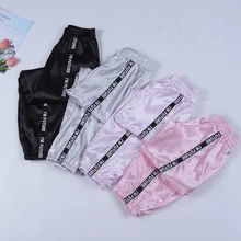 Sfit летние Сатиновые брюки с большим карманом, Женские глянцевые спортивные брюки с лентами, BF Harajuku, женские спортивные штаны, 4 цвета