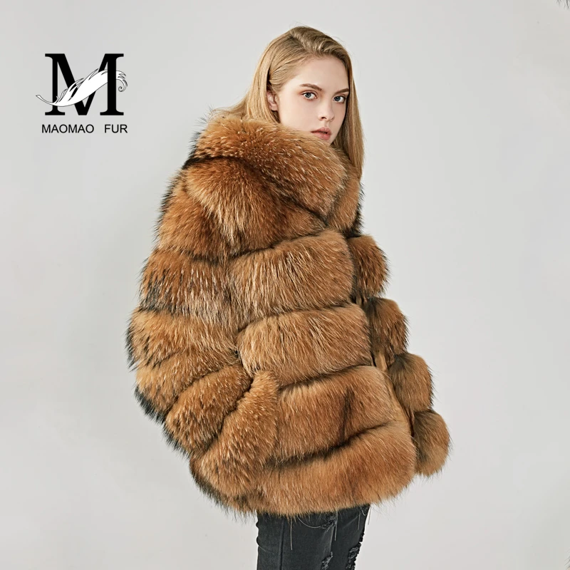 Пальто из меха енота, женская зимняя Роскошная куртка из натурального меха, женские новые пальто из натурального меха енота