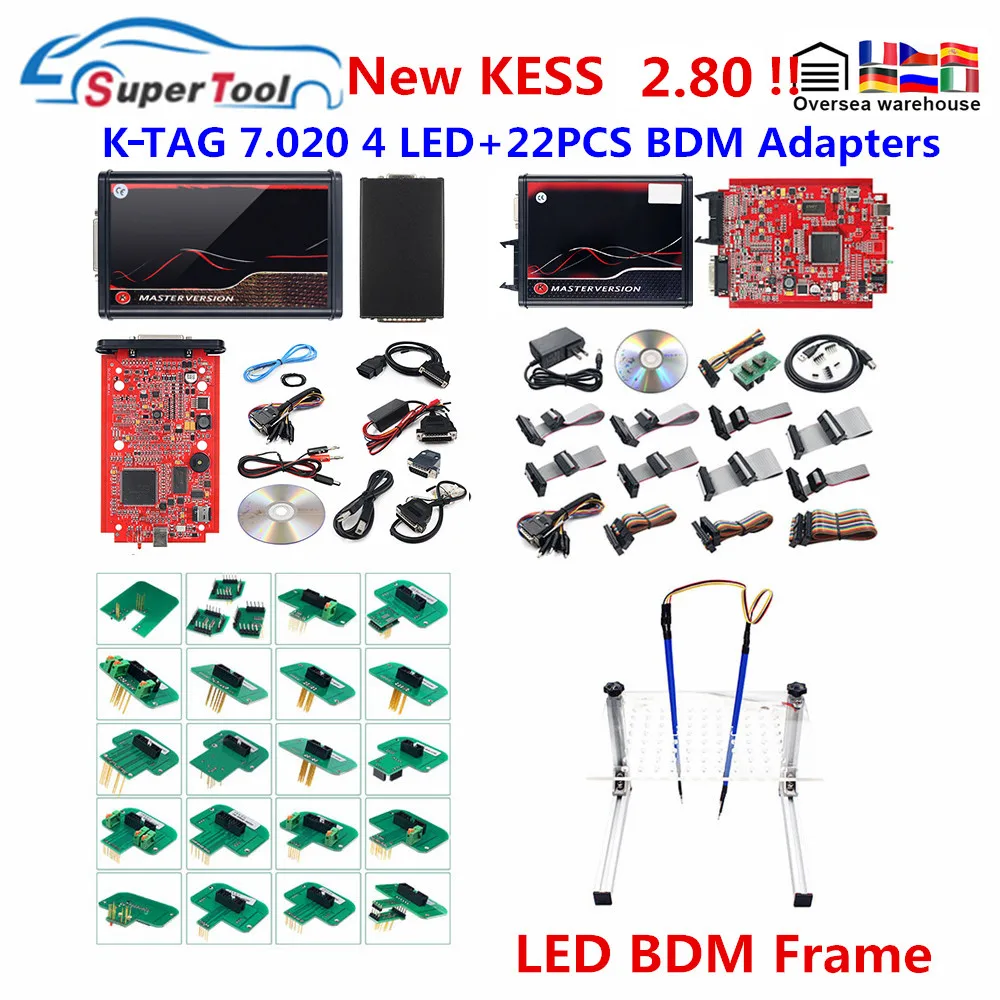 Newly KESS 2.80 V5.017 EU Red Online K-tag 2.25 V7.020 OBD2 Auto Manager Tuning Kit 7.020 4 LED Car ECU Programmer Tool | Автомобили и