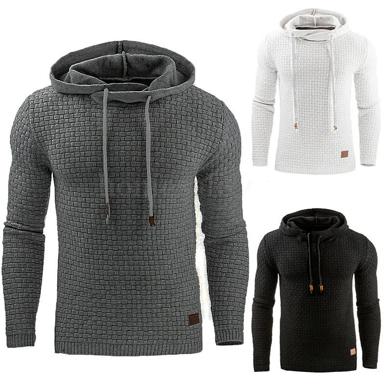 Hooded Sweatshirts Men Long-sleeved Plaid Jacquard Weaving Mens Hoodie Comfortable Soft Leisure Coat Trendy Sports Daily Hoodies