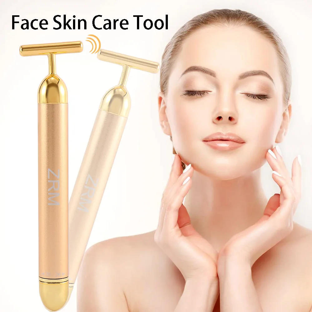 Slimming Face Roller 24k Gold Colour Vibration Facial Beauty Massager