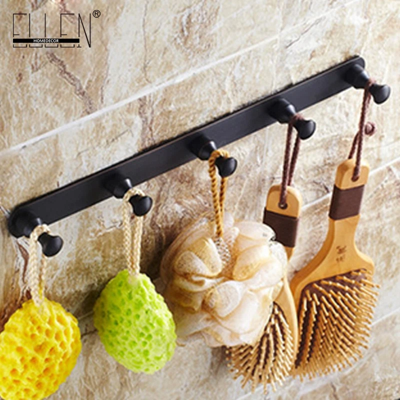 Vidric High quality black 1-5 hooks soild brass oil-rubbed bronze robe hook hat coat bag hanger door wall bath hanger EL5282