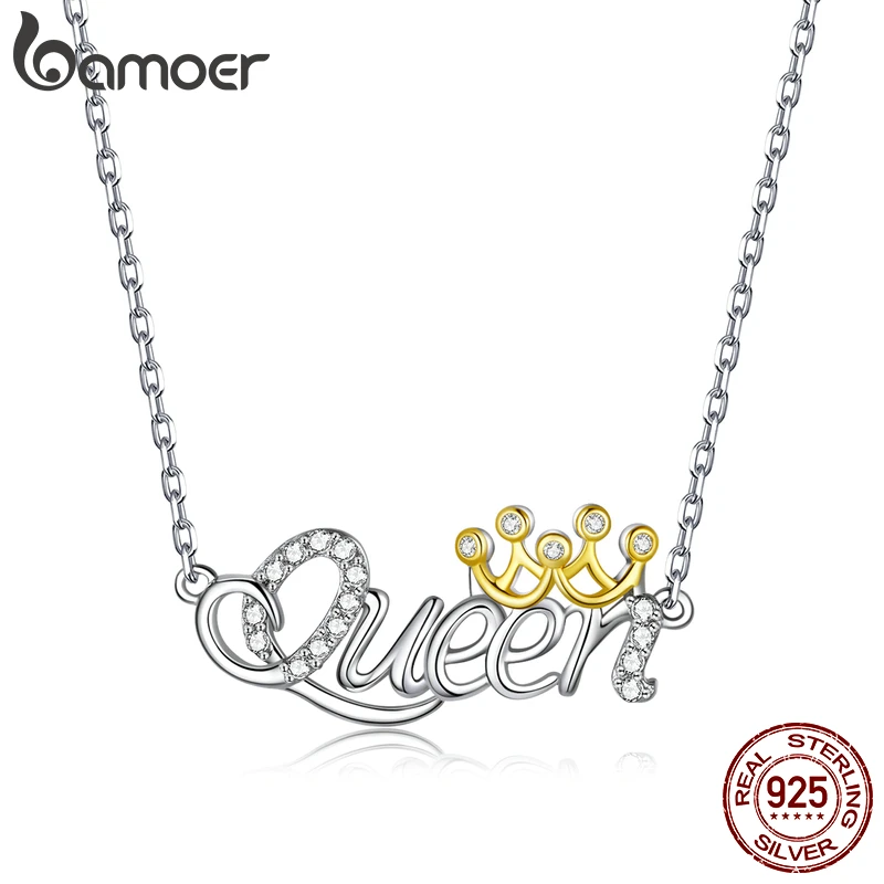 Bamoer серебряное ожерелье королевы серебро 925 пробы с надписью золотой цвет корона подарок для женщин модные