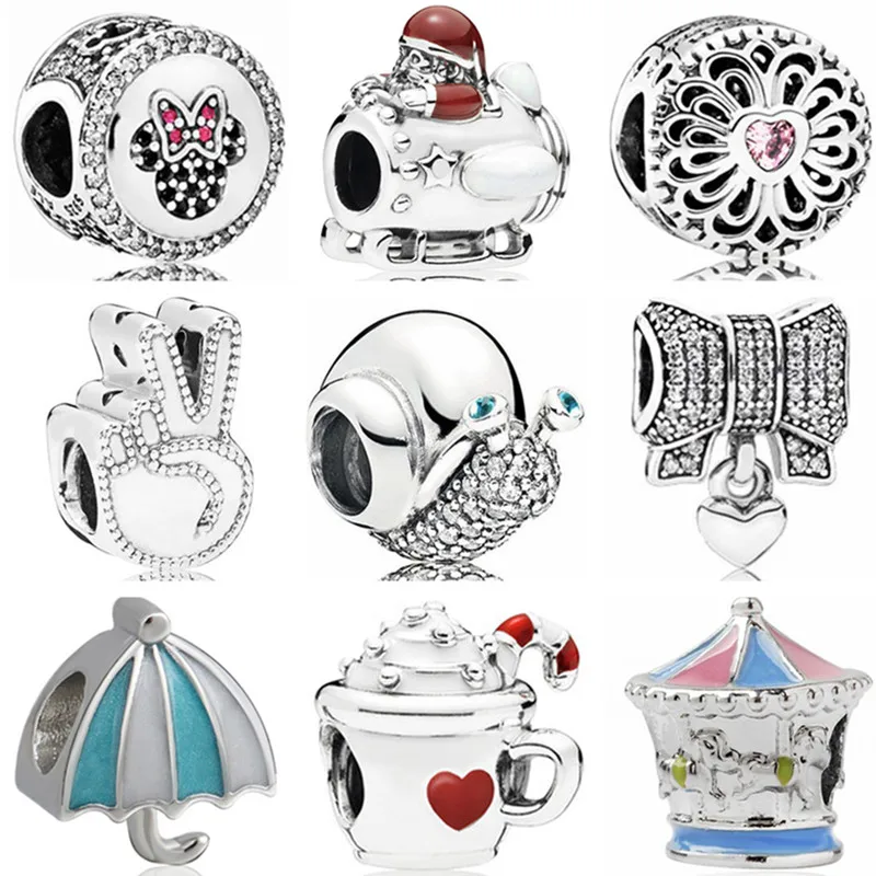 

Punk Vintage Alloy Bone Bowknot Umbrella Bird Lion Charms Beads Fit Original Pandora Bracelets for Women Silver Color DIY Bangle