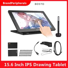 BOSTO 16HD 15.6 Inch IPS Graphic Drawing Tablet Display Monitor 8192 Pressure Level with Rechargeable Stylus Pen 16GB USB Disk