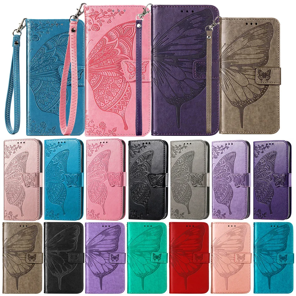 Etui Leather Wallet Flip Case For Xiaomi 11T 11 Lite Redmi 10 9 9A 9C 9T Note 10/10 Pro/10T/9/9S Butterfly Pattern Phone Cover | Мобильные
