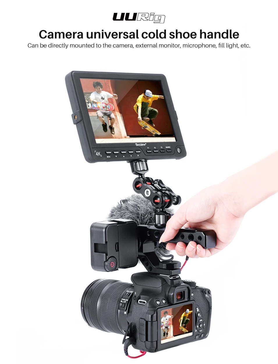 DSLR камера рукоятка Ручка Крепление ж/Холодный башмак для sony Nikon Canon Pentax Extersion Bar для монитора микрофон светодиодный заполняющий светильник