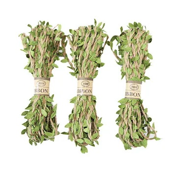 

10M/lot Artificial Silk Leaf Jute Rope Rattan Rattan Hessian Ribbon Rustic Wedding Decoration for Party DIY Gift Package Supplie