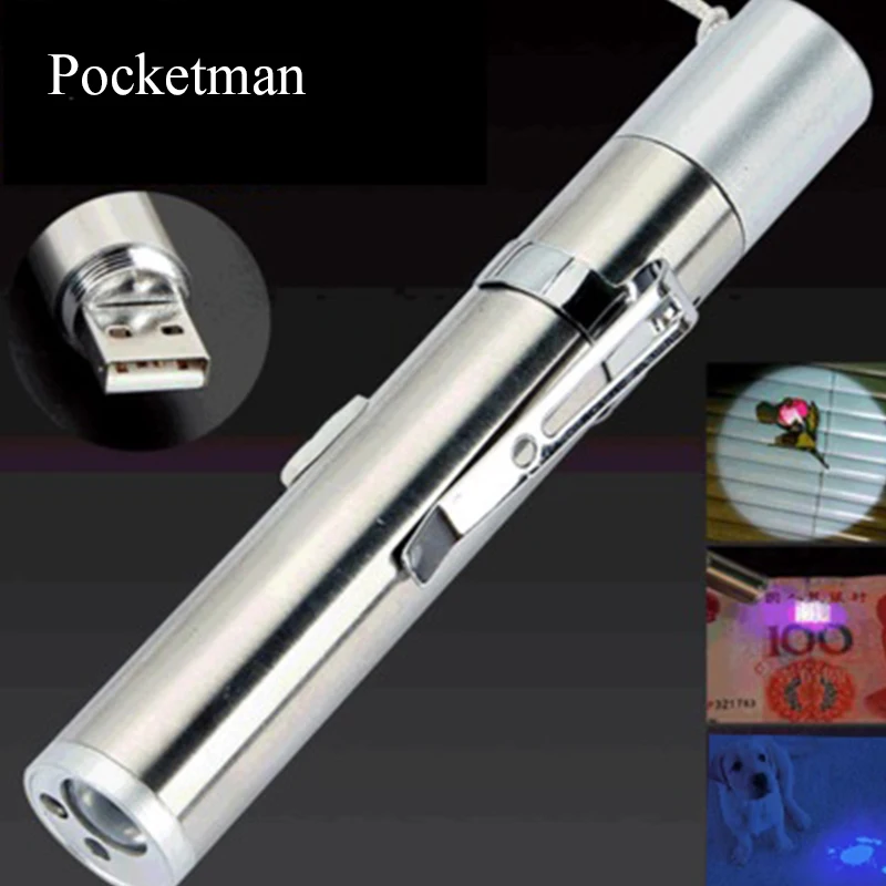 

3-in-1 Mini Portable LED Flashlight Multi-function Direct charger UV Laser Light Suit for Pet Training Medical Camping Lighting