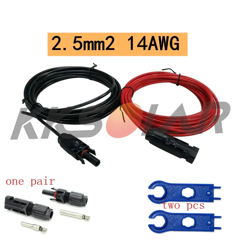 

2.5mm 14 AWG 1 Pair Solar Panel Extension Cable Copper Wire Black and Red with for Connector Solar PV Cable