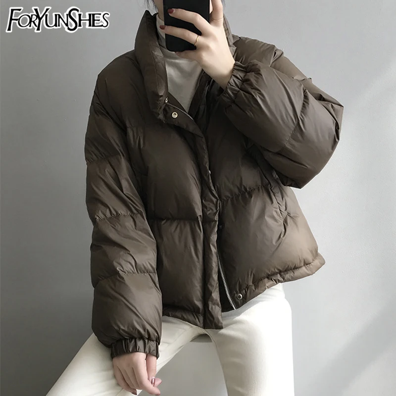 

FORYUNSHES Women's Winter Down Cotton Jacket Parkas Female Long Sleeve Loose Casual Thick Bread Warm Coat 2020 New Korean
