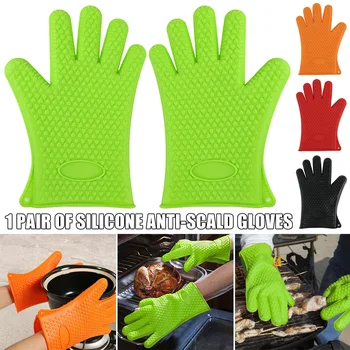 

Silicone BBQ Heat Resistant Gloves Oven Grill Pot Holder Kitchen Cooking Mitts 1 Pair A7