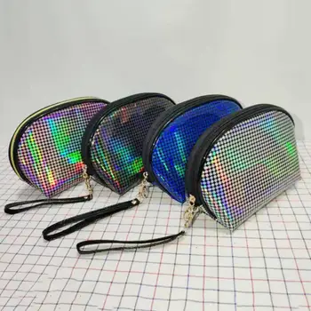 

Women Holographic Dots Print Shell Shape Zipper Cosmetic Bag Makeup Organizer