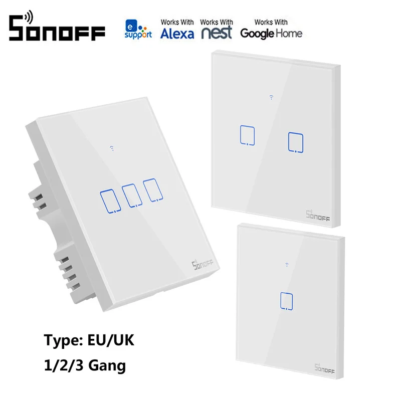 

SONOFF T0 smart switch panel EU/UK standard 1/2/3 Gang Work with Alexa Google home remote control by eWeLink for Dropshipping