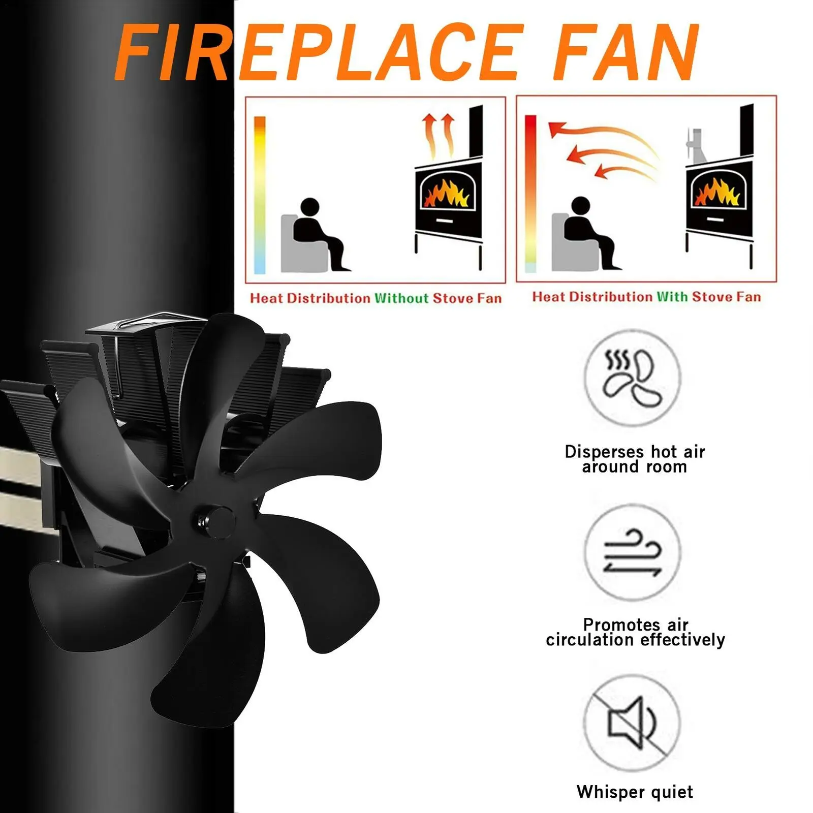 Appliances Thermal Power Fireplace Fan Heat Powered Wood Stove Fan for Wood/Log Burner /Fireplace Eco Friendly Six-leaf Fans