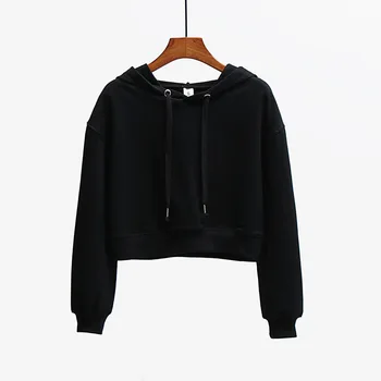

2020 new pure cotton short hooded long-sleeved sweater ladies