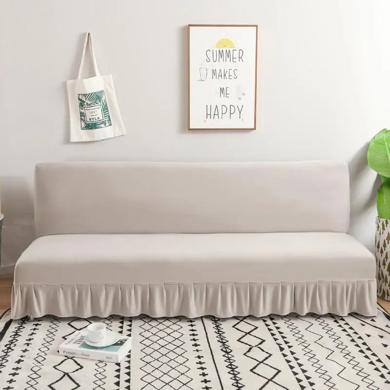 Solid Color Series Sofa Cover With Skirt Edge For Folding Sofa Cover Without Armrest All-inclusive Elastic Slipcover Protector 3