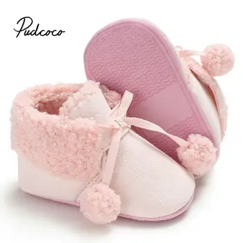 

Brand Winter Fur Warm Baby Girls Boys First Walkers for Newborn Soft Sole Non-Slip Infant Cartoon Pom Pom Cotton Shoes Sneakers
