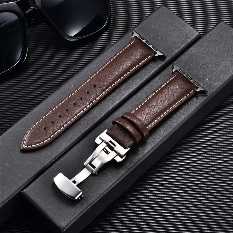 ตัวเลือกสินค้า สายรัดข้อมือหนังแท้ สำหรับ Apple Watch 8/7/6/5/4/3/SE ผีเสื้อ Clasp