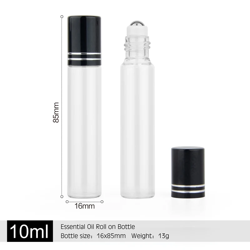 스테인레스 스틸 유리 볼 롤러 유리 에센셜 오일 병, 여행용 유리 향수 롤, 로트 당 100 개, 10ml