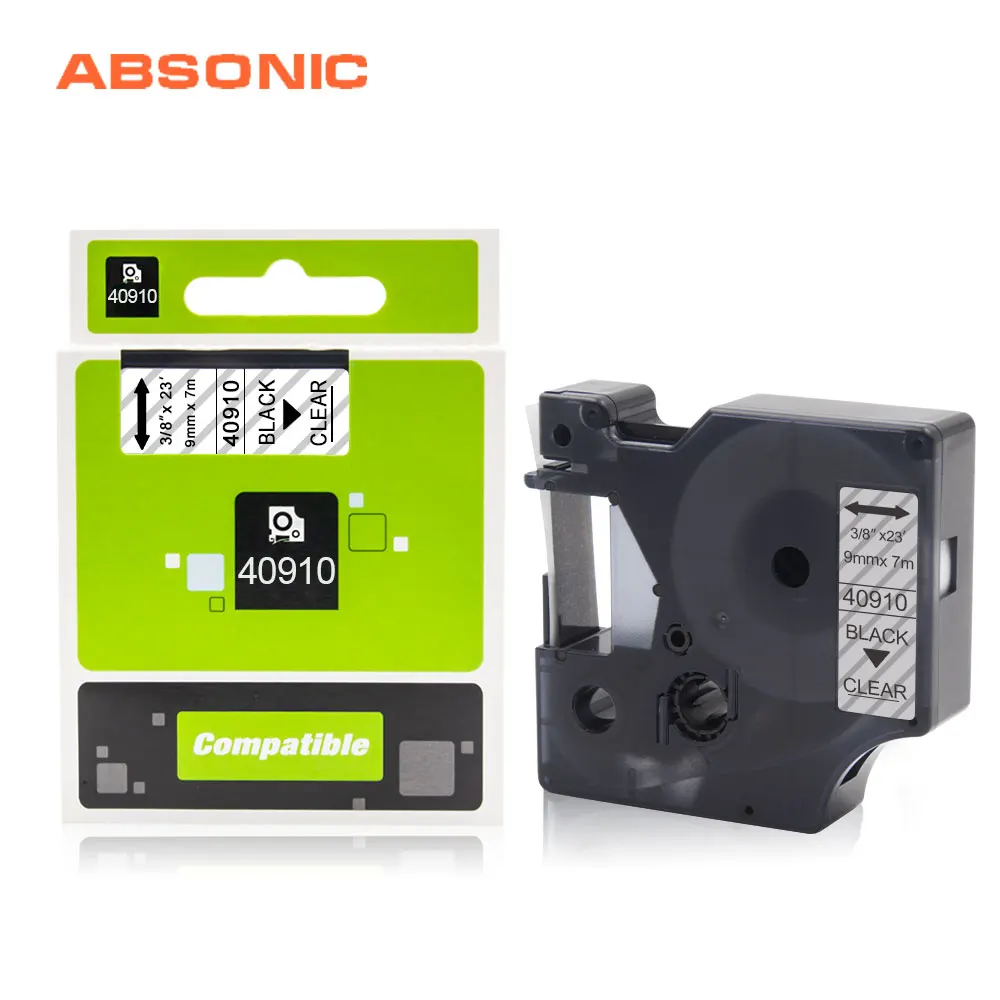 Absonic 2 шт. заменить D1 DYMO 40910 40913 40916 40917 40918 40919 9 мм Картридж ленточный совместимый с DYMO LabelManager 160 280 420P - Цвет: 40910 Black on Clear