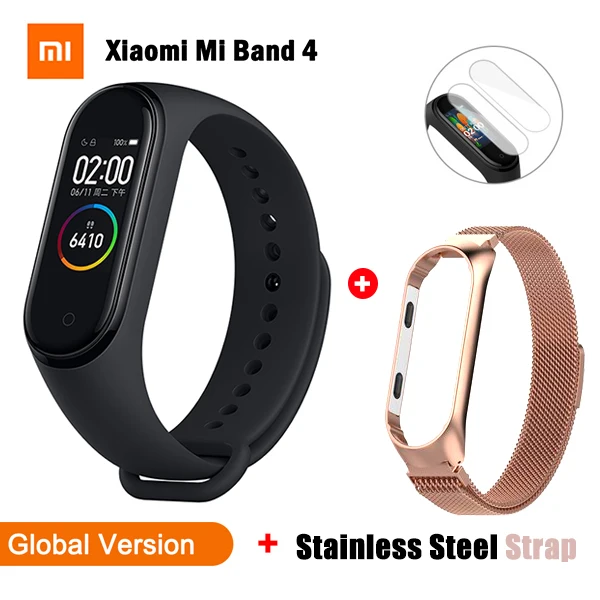 GB Steel Rose gold Оригинальная глобальная версия, Xiaomi Mi, 4 браслета, фитнес-браслет, пульсометр, фитнес-браслет, Bluetooth, спортивный, водонепроницаемый, смарт-браслет - Цвет: GB Steel Rose gold